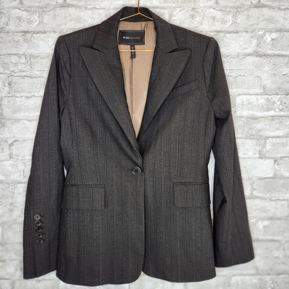 BCBGMAXAZRIA Blazer Charcoal Pinstripe Wool Blend Professional Office Size S